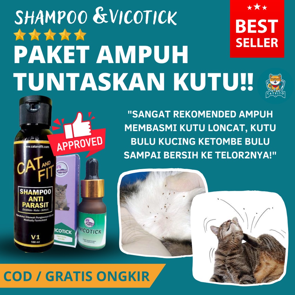 PAKET! shampoo obat kutu kucing Vicotick ampuh basmi kutu loncat, kutu bulu, ketombe pinjal kucing aman untuk kitten