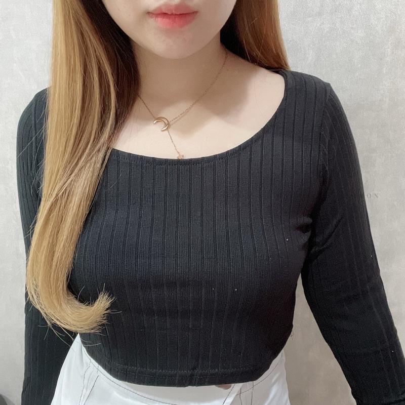 Knit Crop Top Long Sleeve | Baju Lengan Panjang Wanita Korea Fashion | Maimon Grosir