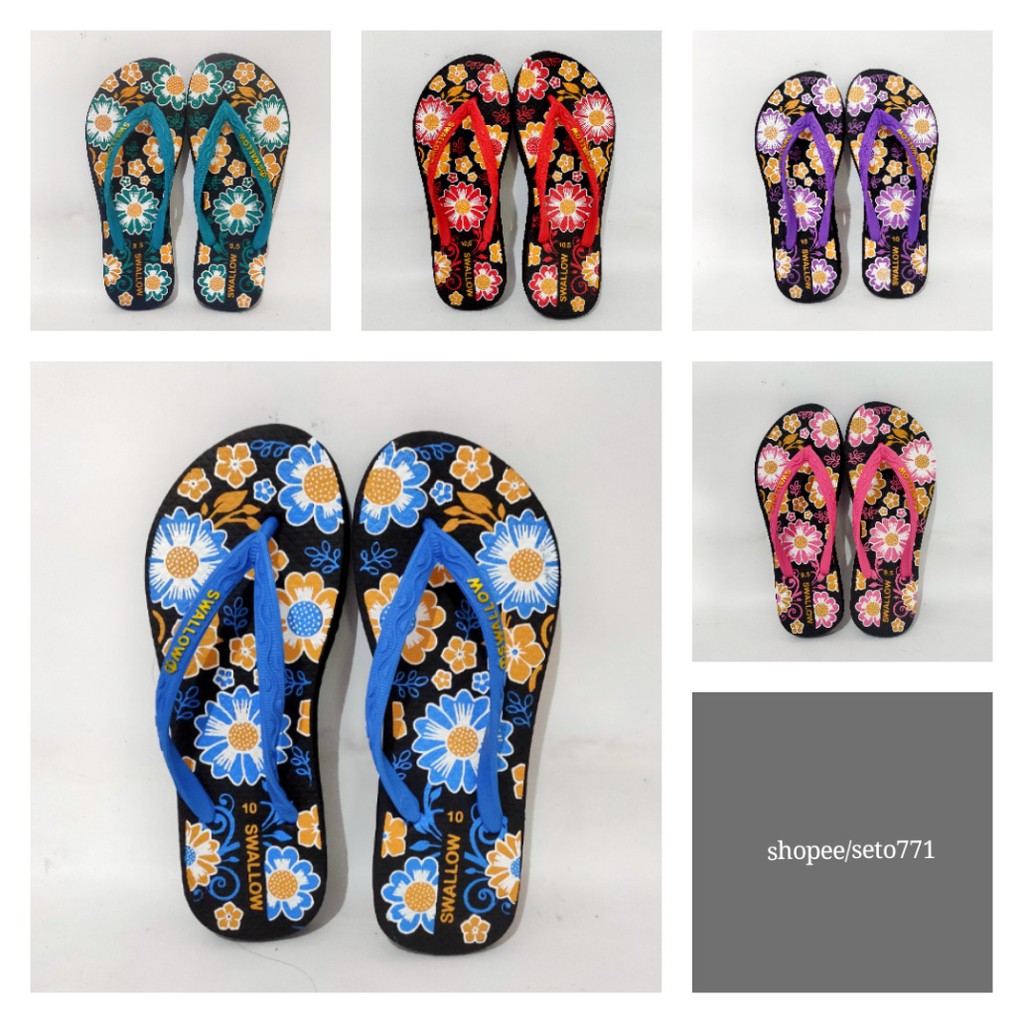 Swallow Floral Sandal Jepit Wanita Cewek Perempuan Motif Bunga Swalow Jepit Sendal Karet 34 35 36 37