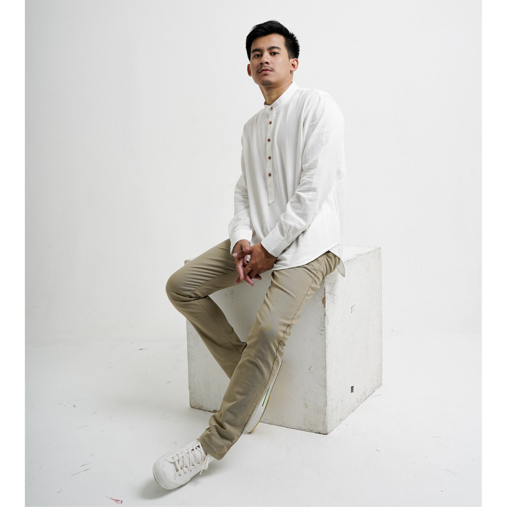 Baju Koko Pria Panjang kerah sanghai Linen Casual By haky