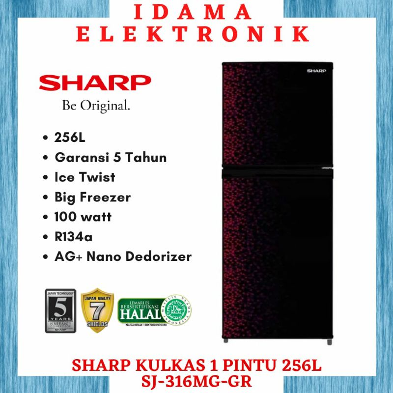 SHARP Kulkas 2 Pintu [256 L] SJ-316MG-GR - Merah