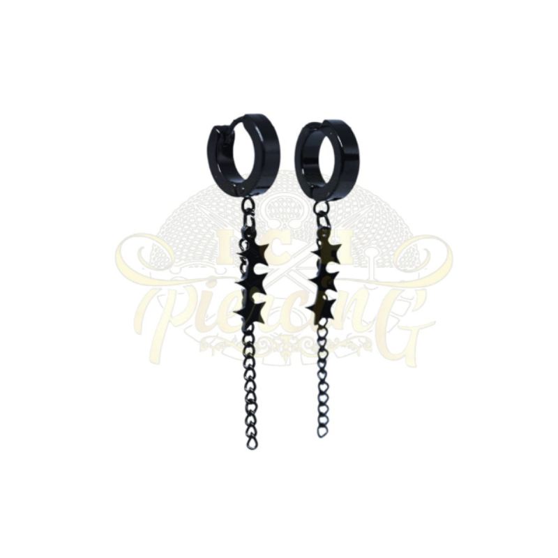 [TERBARU] Anting tindik dan jepit Model Bintang 3 BLACK/HITAM Ala Korea / Anting pria wanita / Anting BTS / Anting TITANIUM