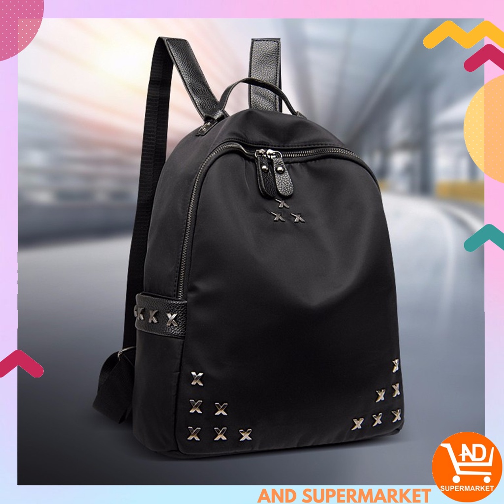 AND / COD / Tas Ransel Wanita Impor Tas Sekolah Hitam Polos Murah Backpack Perempuan Fashion Terkini T243