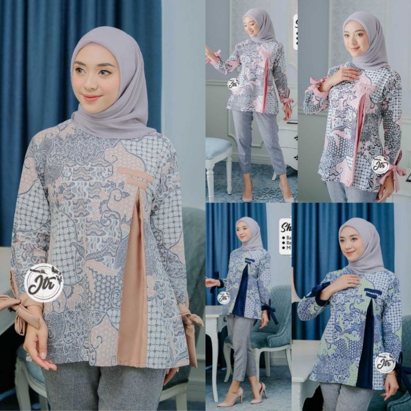 Batik Kerja Wanita Atasan Batik Modern Terbaru Kekinian Blouse Batik Wanita Lengan Panjang Baju Bati