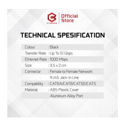 Connector barrel rj45 lan cyborg female-female utp ftp stp cat 5 5e 5a 6 6e 6a 7 gigabit 1000Mbps network adapter - konektor barel rj-45 coupler f-f