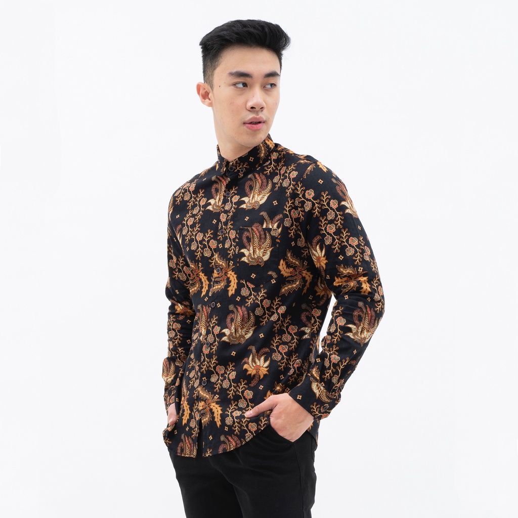 Sanvanina Kemeja Batik Pria Slim Fit Printing - Batik Lengan Panjang Adipati Black E-1565