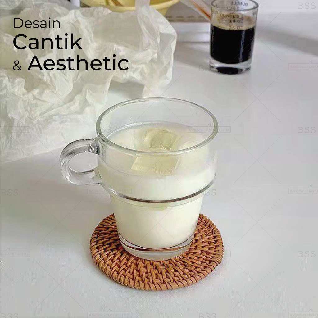 Glass cafe Coffee Aesthetic 270ml Gelas Kaca Tebal Kopi Jus Juice Dessert Cantik Simple Elegant