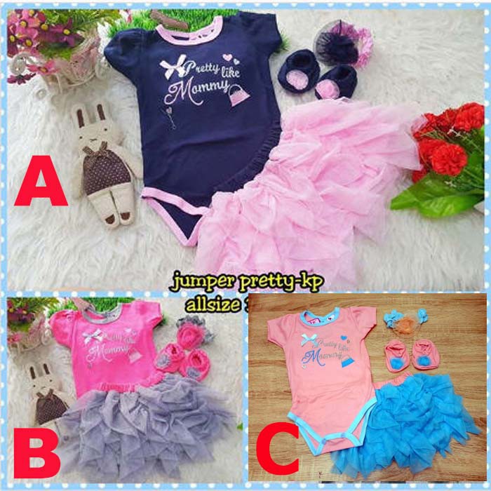 Baju Anak Bayi Perempuan Cewek Jumper Rok Bandana Sepatu Best Seller Pretty Like Mummy