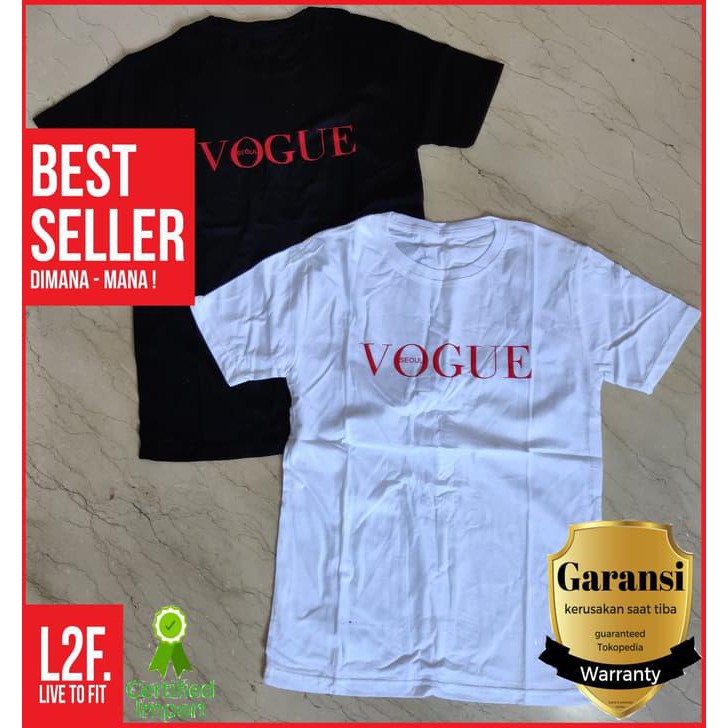 FASHION WANITA  KAOS DISTRO WANITA CEWEK COTTON PREMIUM MOTIF VOGUE BERKUALITAS MURAH - HITAM