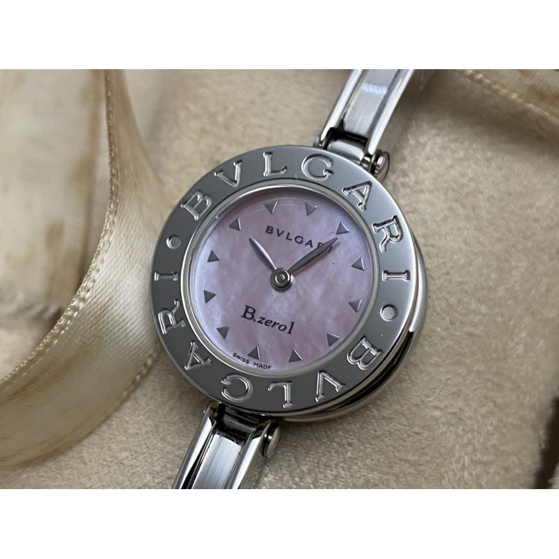 ORIGINAL BVLGARI LADIES B ZERO 1 BANGLE PINK MOP QUARTZ SIZE S 28MM