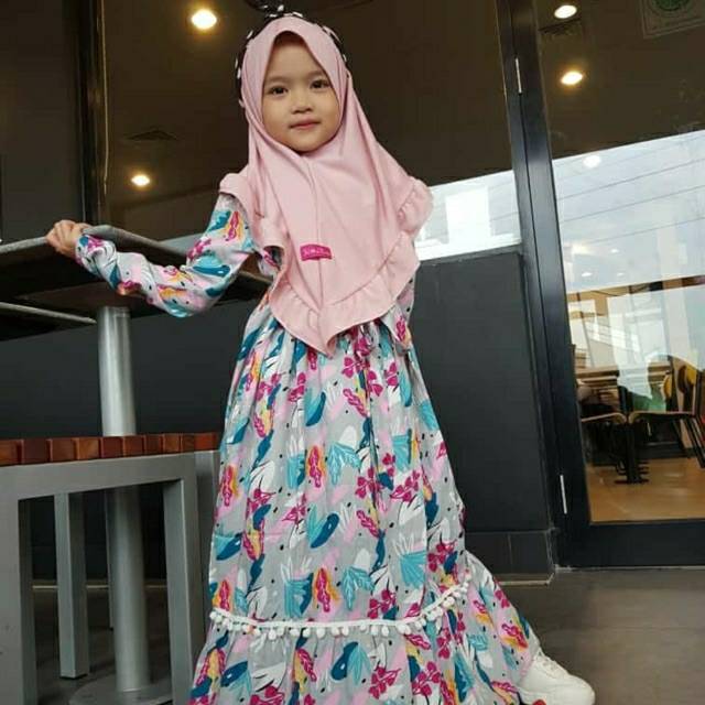 Gamis katun rayon flower kids