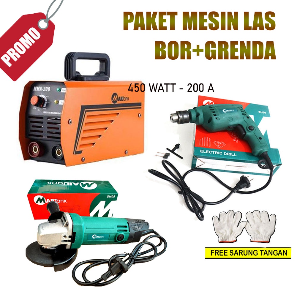 TERLARIS!! Paket Mesin Las 500Watt Mailtank + Gerinda Mailtank + Bor Mailtank + Mata Bor Besi 13pcs Fujiyama