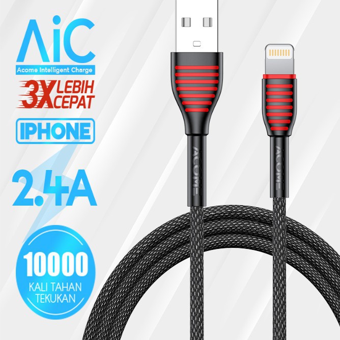 KABEL DATA IPHONE ACOME  100cm AIC FAST CHARGING GARANSI RESMI ORGINAL