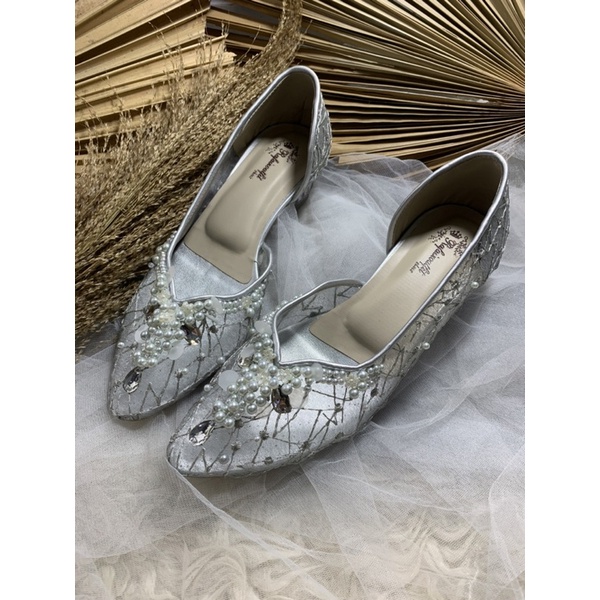 sepatu wanita rubysa silver 3cm kaca