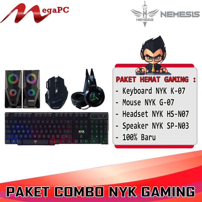 PROMO Combo Paket Gaming Keyboard Mouse Speaker dan Headset by NYK - MegaPC