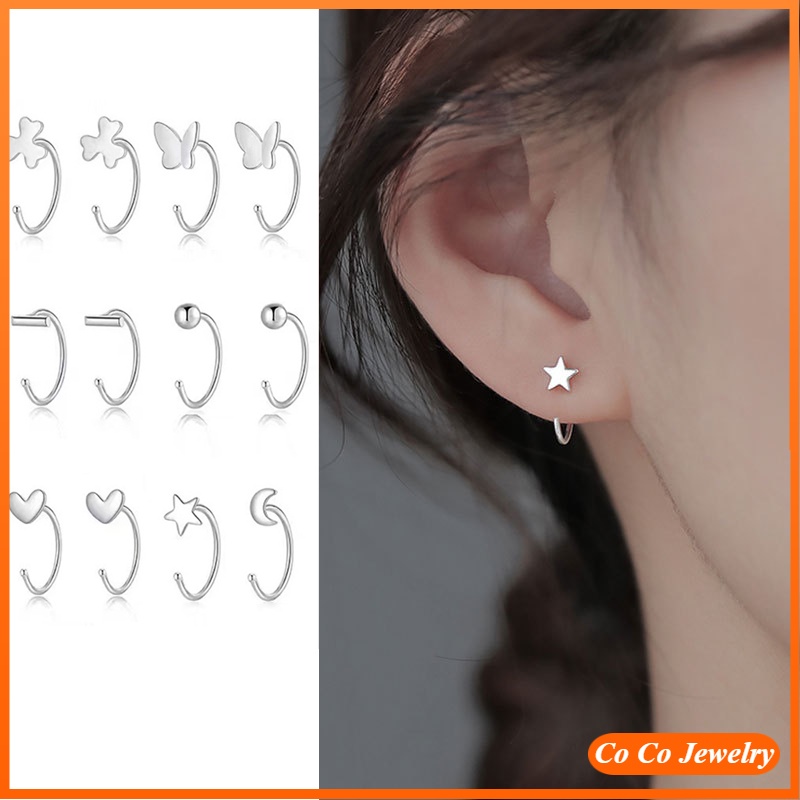 Anting Stud Bahan S999 Sterling Silver Bentuk Hati Untuk Wanita