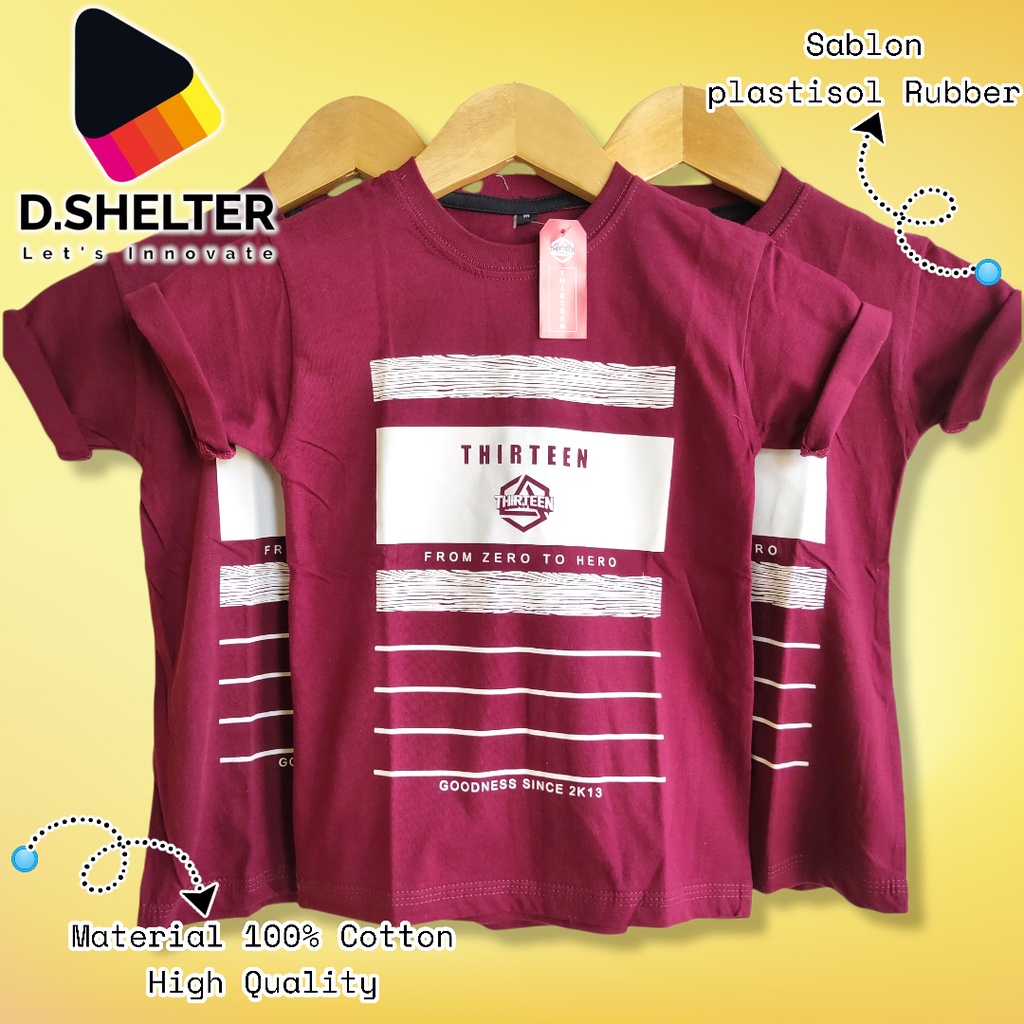 Baju Kaos Distro Couple (Anak &amp; Dewasa) THIRTEEN Maroon Kayu / D.SHELTER