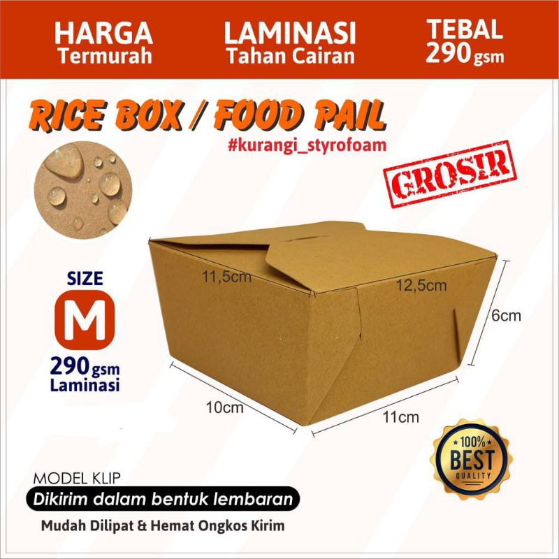 Food Pail SIZE M 290gsm Paper Rice Box Lunch Box Kertas Dus Makanan Kraft