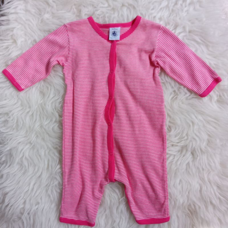 Baju Jumper Romper Anak Bayi Cewek Cowok Ukuran Size 50 60 Usia New Born 0 3 6 bulan-Garis pink fuschia