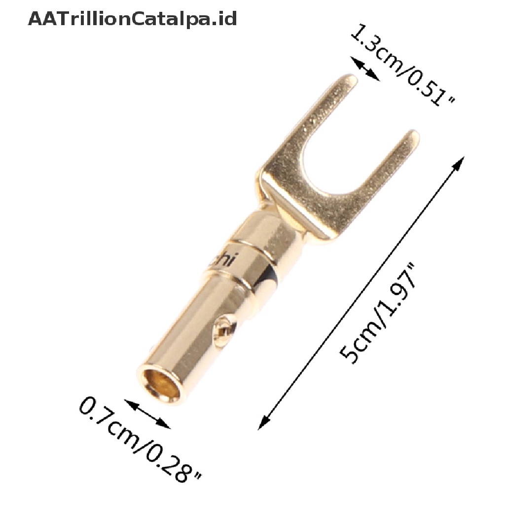 4 Pcs Adaptor Konektor Kabel Speaker Audio U / Y Spade Lapis Emas