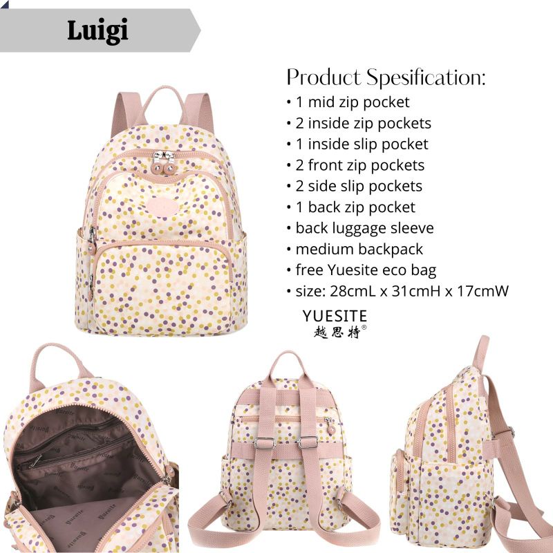 Tas ransel wanita medium backpack yuesite luigi original cyutebags