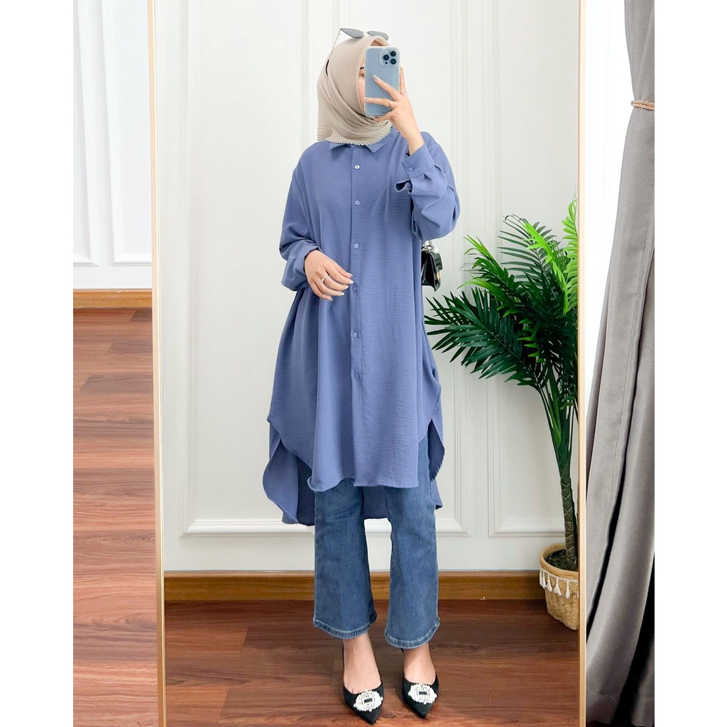 Ivana Tunik Jumbo LD 116 / Kemeja Atasan Wanita OVERSIZE Lengan Panjang Bahan Cotton Crinkle