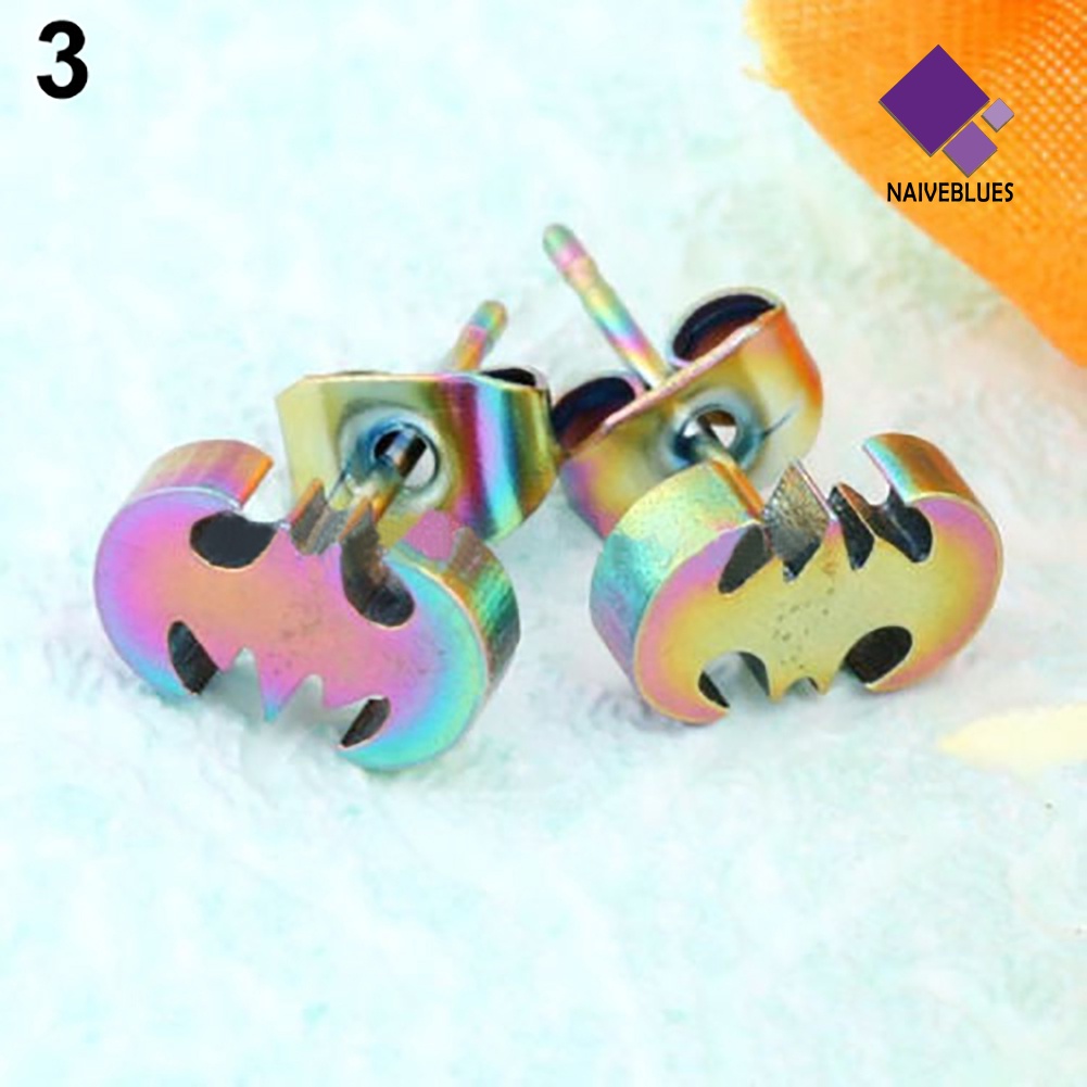 Naiveblue Anting Tusuk Bentuk Kelelawar Bahan Stainless Steel Untuk Pria / Wanita