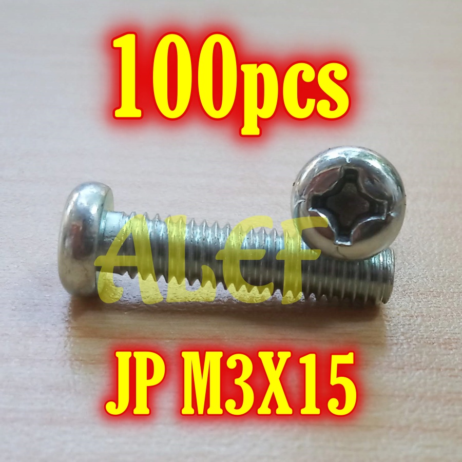 100Pcs Baut JP M3x15 Plus M3 x 15 mm