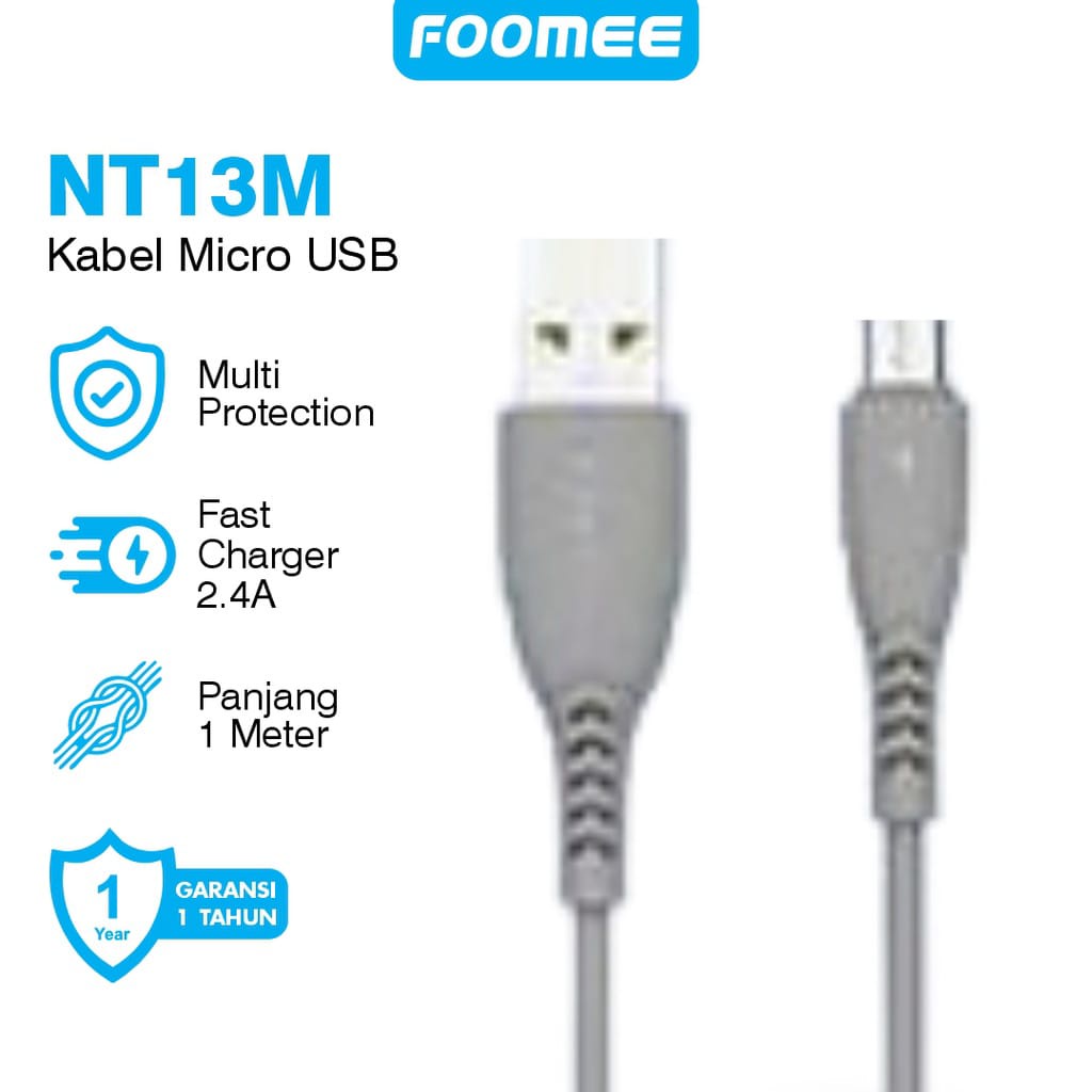 Kabel Data Micro Foomee NT13M Cable Fast Charging 2.4A Ori - cable data micro usb kabel