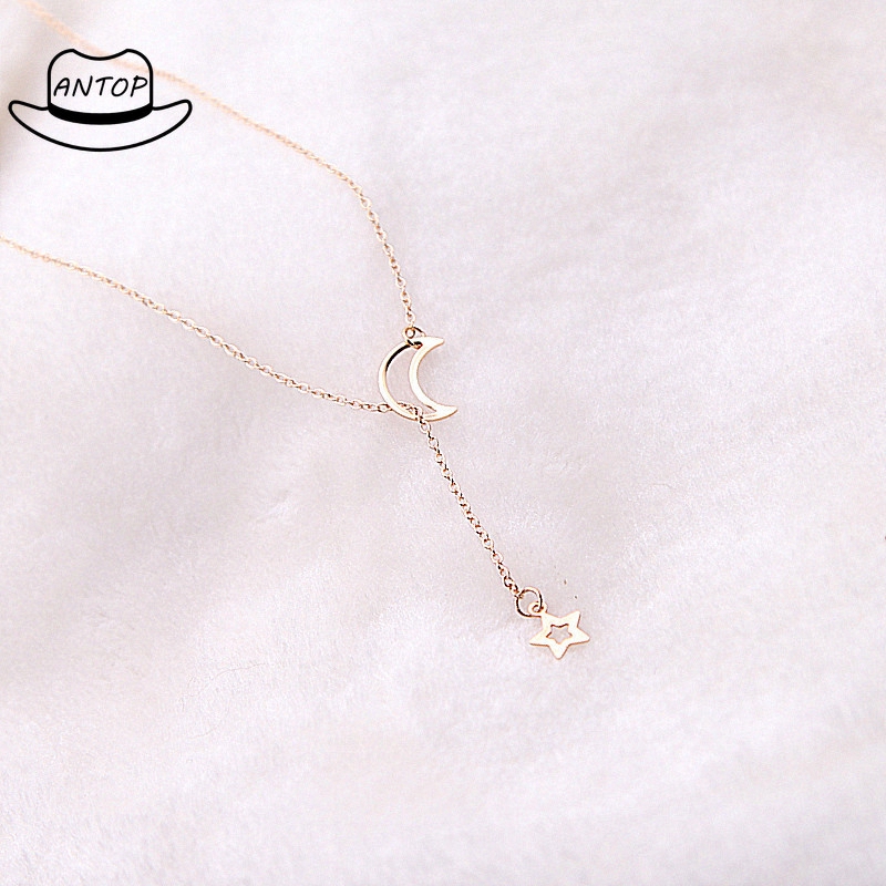 Antop！Kalung Rantai Liontin Bulan Sabit Simple Elegan Adjustable Untuk Wanita