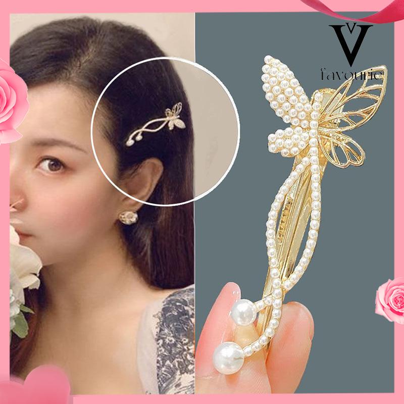 [COD]Kupu-kupu Poni Jepit Rambut Mutiara Imitasi Berlian Imitasi Sisi Atas Rambut Klip Temperamen Hiasan Kepala-FA
