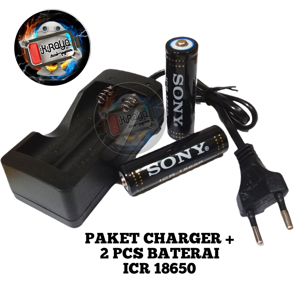 Charger 4.2V-1000mA + 2pcs Baterai Lithium 18650 Li-ION 3.7V - 5500mAh Hitam