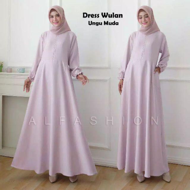Baju Gamis Dress Wanita Muslim Kondangan Busui Polos WULAN JUMBO Busui Warna Ungu Muda