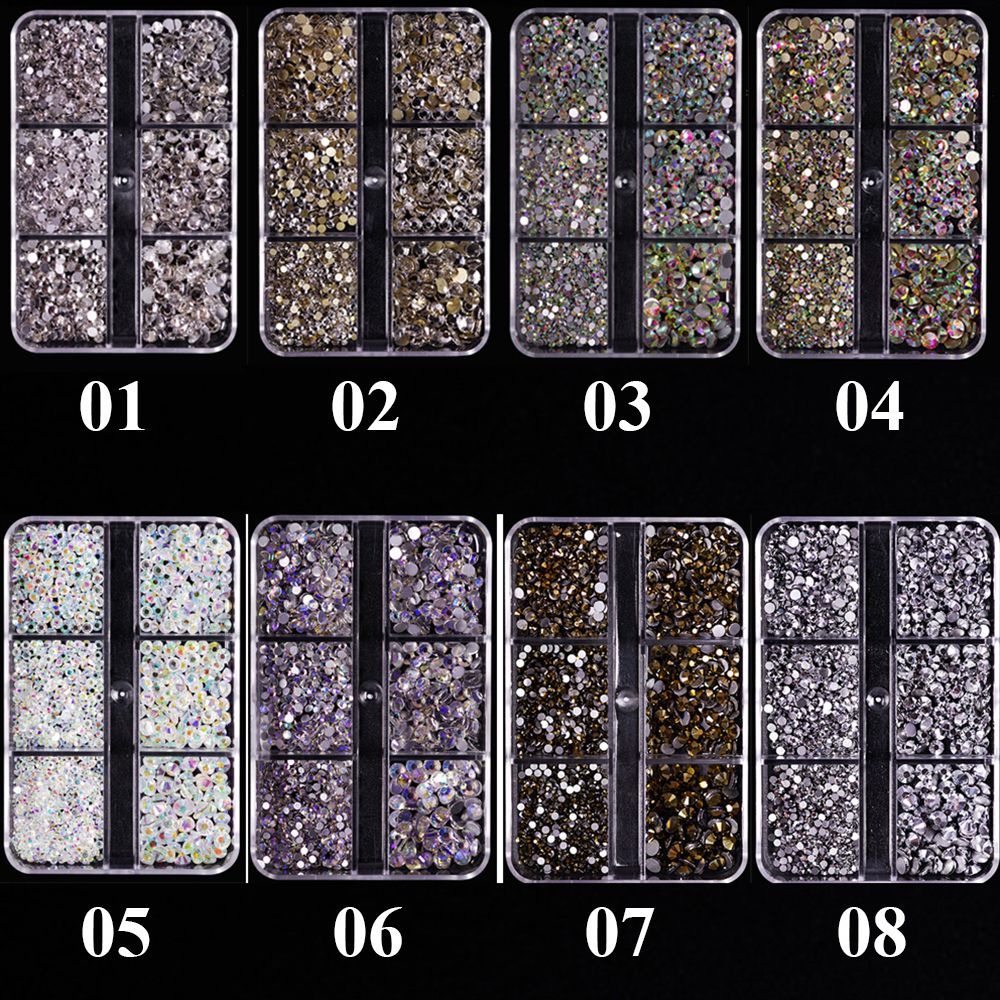 Anhes 6 Sekat / Kotak Kristal Berlian Imitasi Glitter 3D Warna-Warni Untuk Dekorasi Nail Art DIY