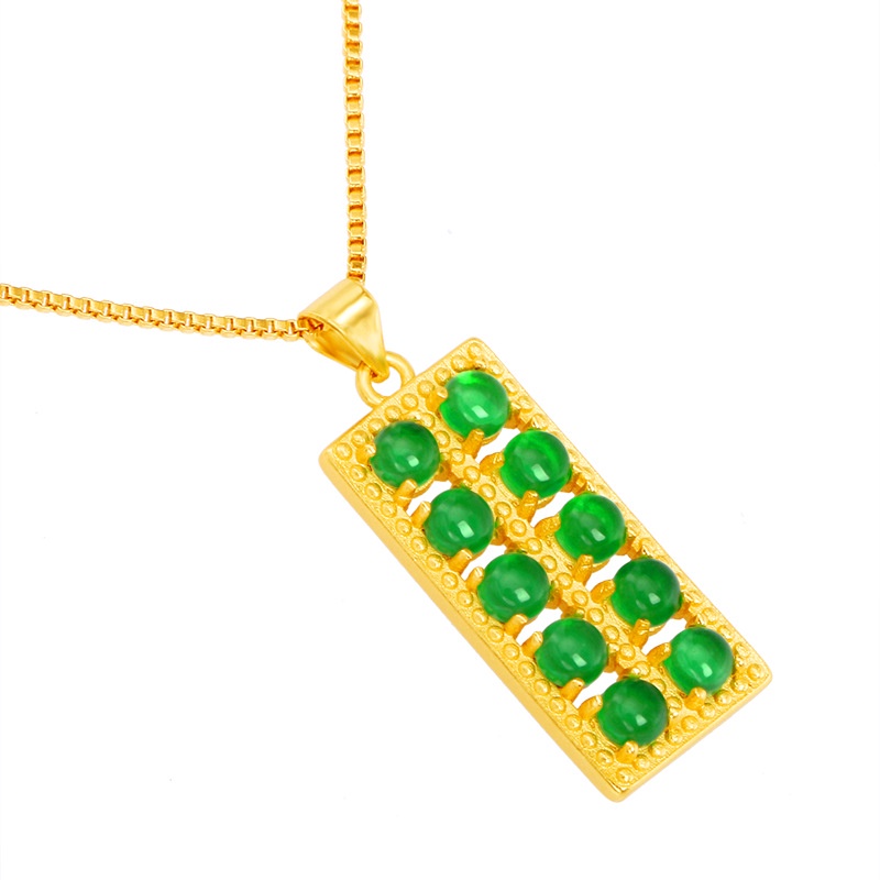 Kalung Liontin Sempoa Emerald Lapis Emas Emas Asli Kadar 375 Gaya Bangkok Untuk Wanita