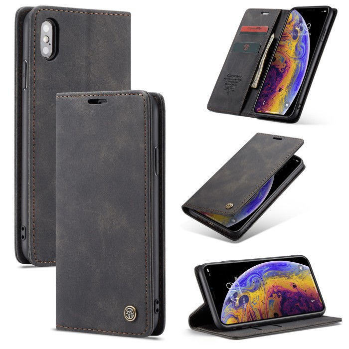 IPHONE XS MAX LEATHER FLIP WALLET CASE DOMPET MAGNETIC COVER