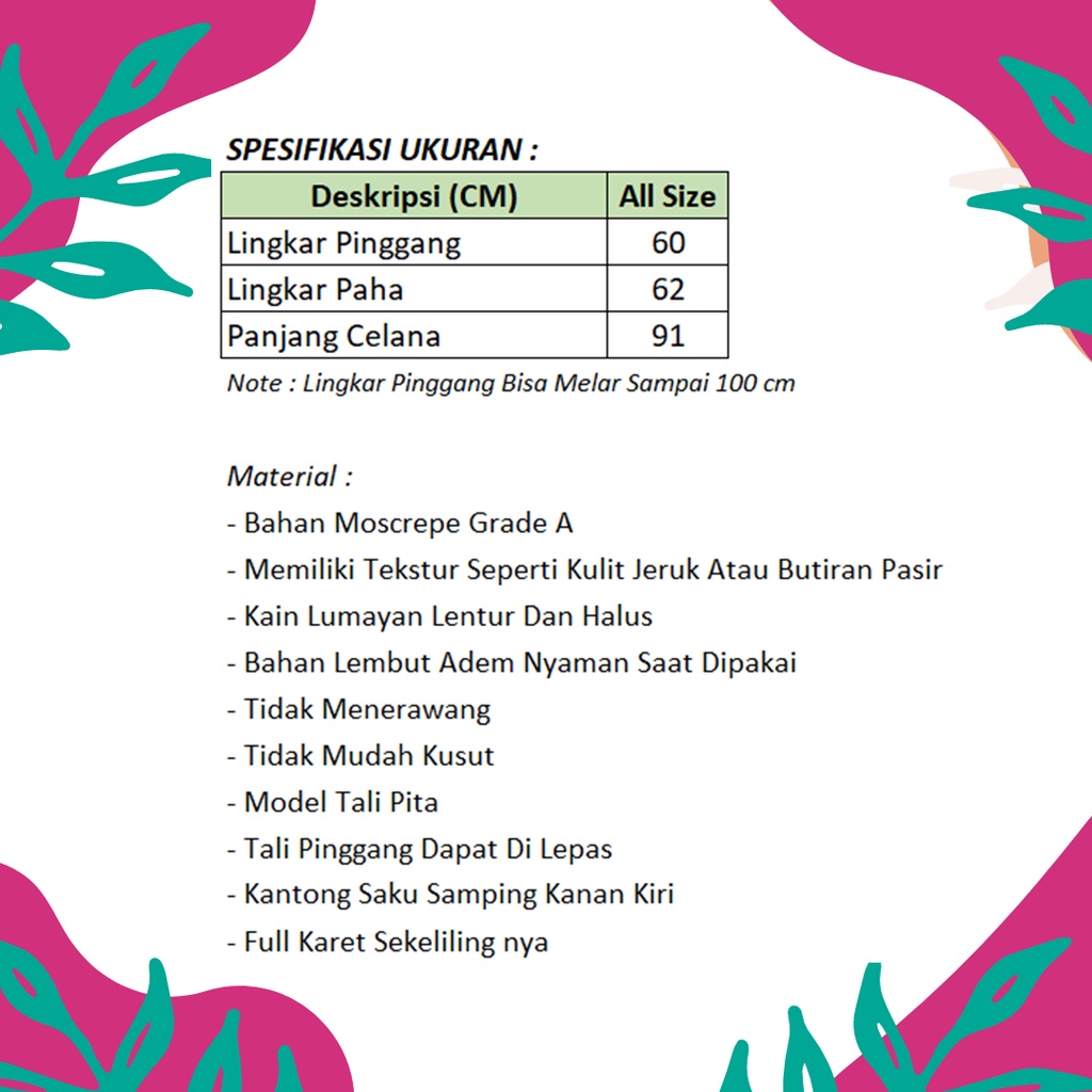 Celana Wanita Kulot Panjang Bahan Moscrepe Pinggang Karet-2