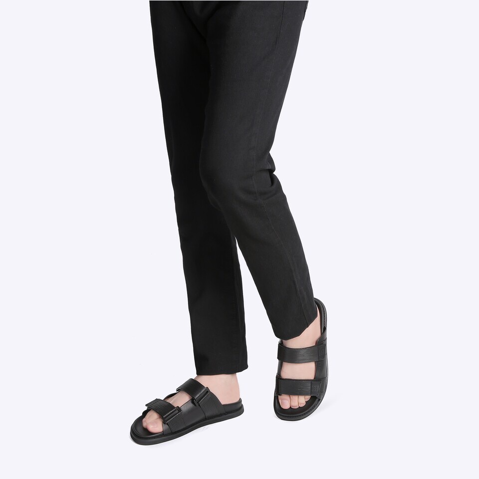 SANDAL SLIDE EVERBEST PRIA ORIGINAL CASUAL KULIT BRANDED HITAM EM39