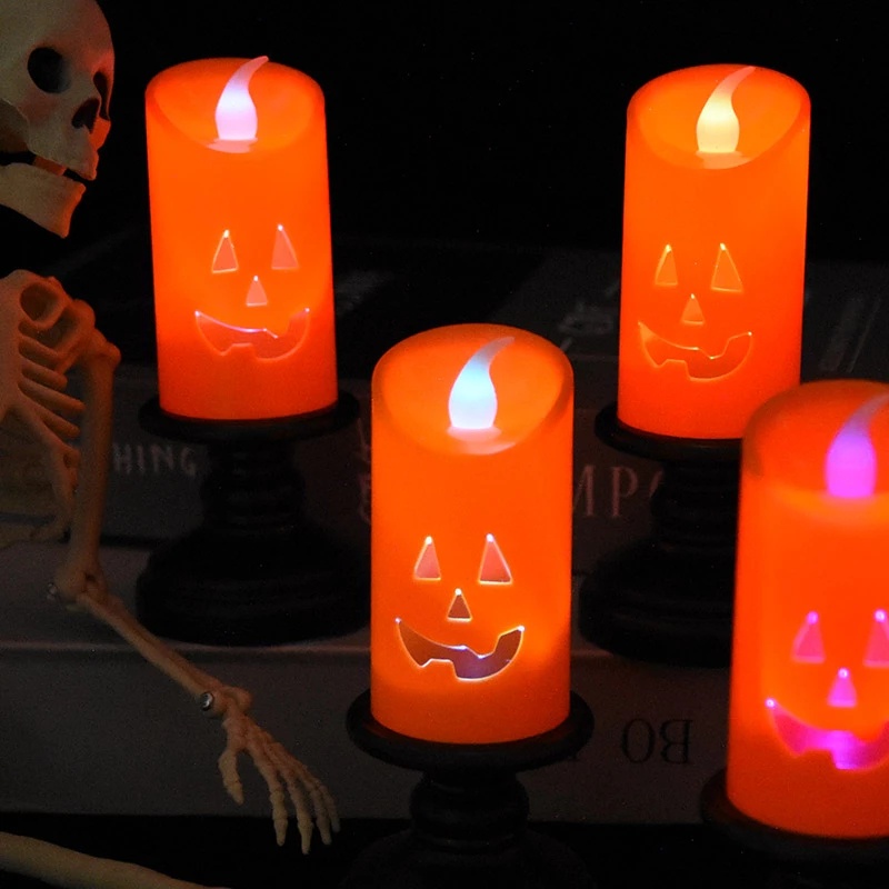 Lampu Lilin LED Tenaga Baterai Bentuk Tengkorak 3D Untuk Dekorasi Halloween