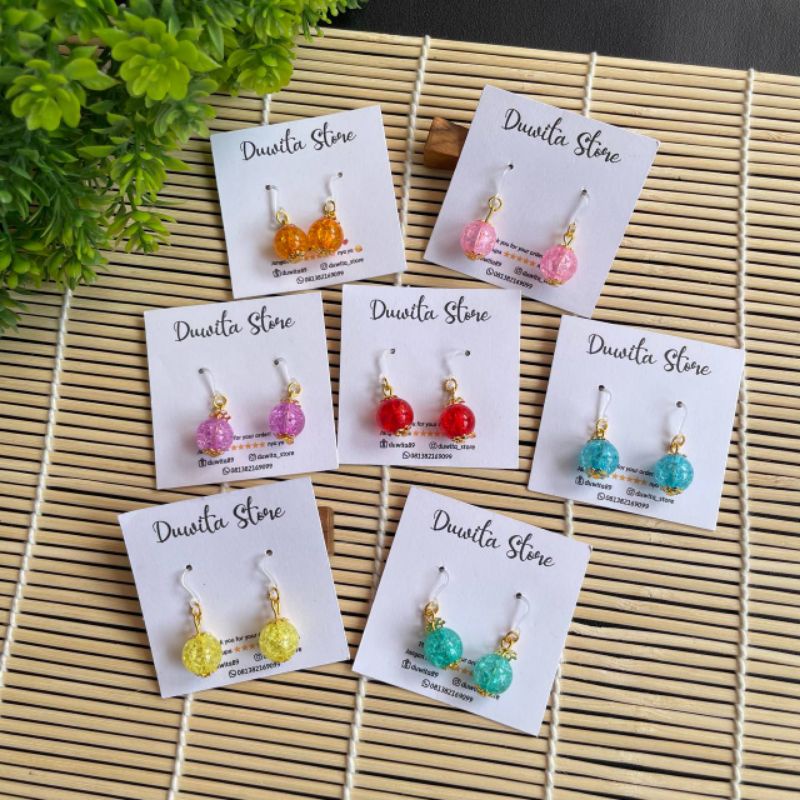 HANDMADE ANTING ANAK/DEWASA KAITAN PLASTIK MOTIF MUTIARA RETAK GOLD