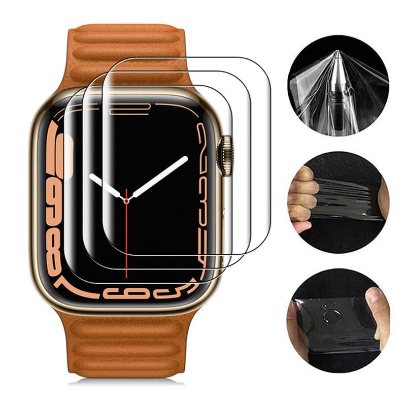 Stiker Pelindung Layar Hydrogel 3D Carbon Fiber Untuk Apple Watch Seri 3 4 5 6 7 SE 38mm 40mm 41mm 42mm 44mm 45mm