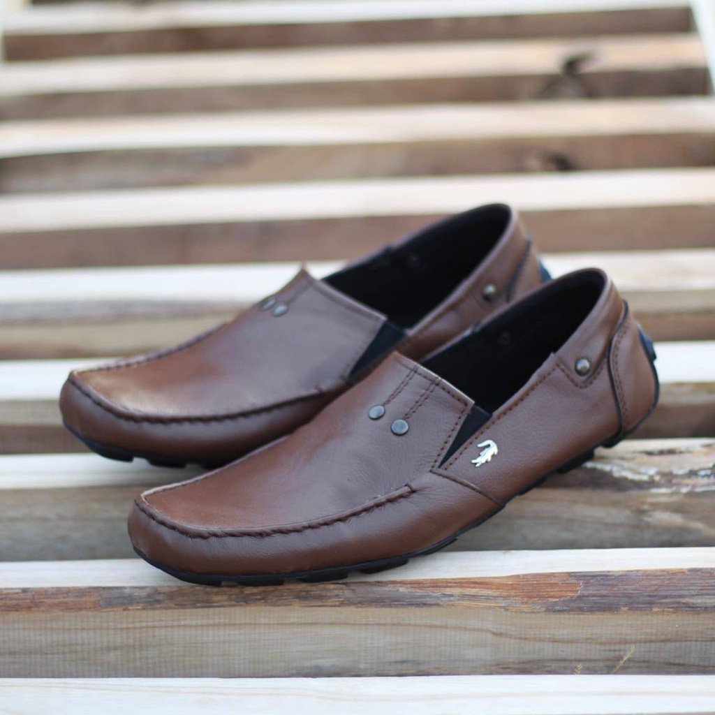 Sepatu Kasual Slip On Hitam Crocodile Slop Pansus Bahan Kulit Asli Semi Formal Nyaman Keren Santai