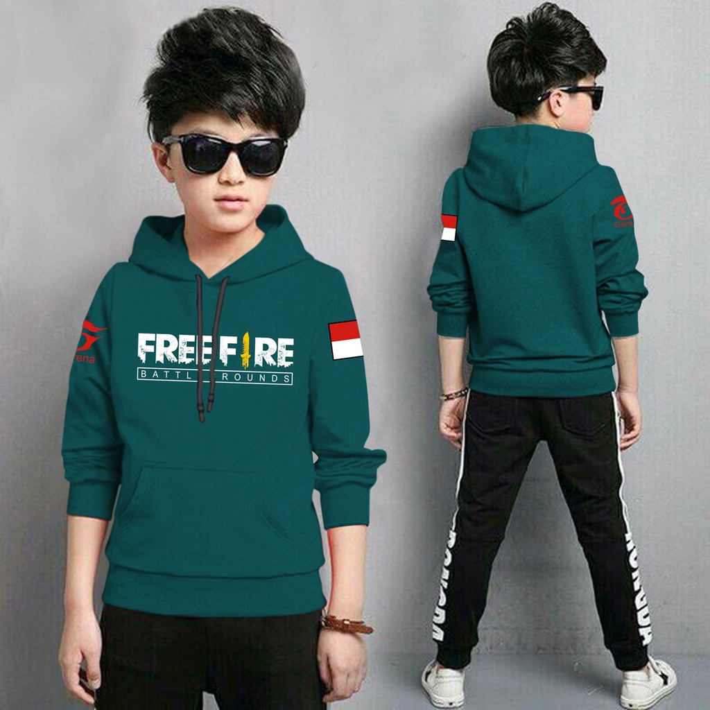 Jaket Anak Laki Laki/Jaket Anak Terbaru/Hoodie Anak Free Fire Bendera Anak Gaming Bahan Fleece Tebal 4-11 TAHUN