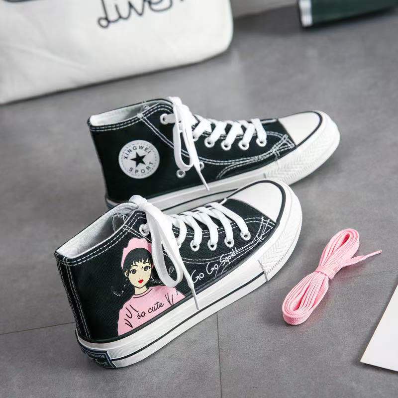 Sepatu Boots Flat Model Ankle Hidden GIRL Bahan Kanvas Fashion untuk Wanita Import-Sepatu-48 PINK
