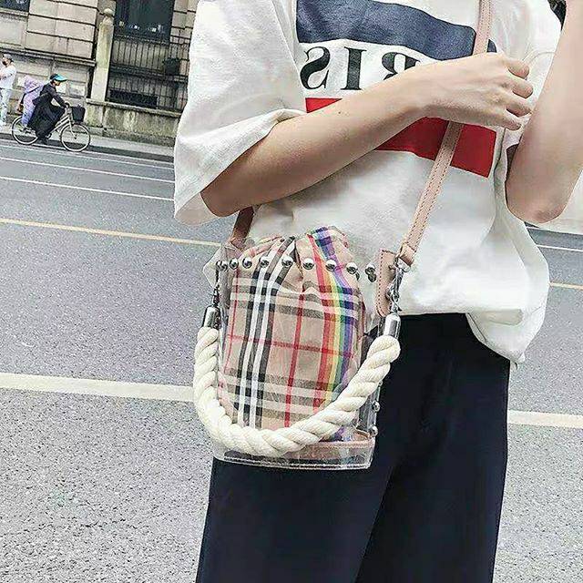 ready cod Tas wanita transparan impor perempuan dua potong pvc selempang handbag promo