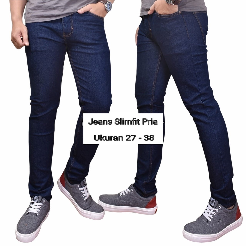 Celana jeans pria biru cerah /  Celana slimfit pria / Celana panjang cowo / Celana jeans terbaru