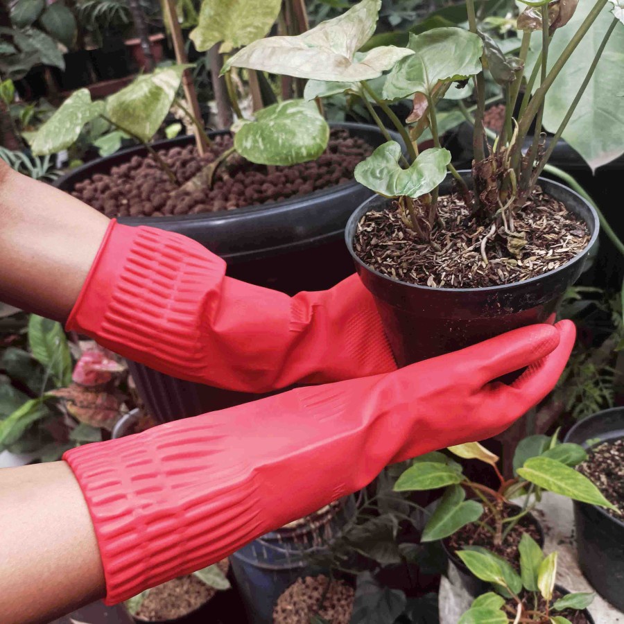 Sarung Tangan Karet Serbaguna Anti Air Panjang 40cm Merah SD1105 -1pcs