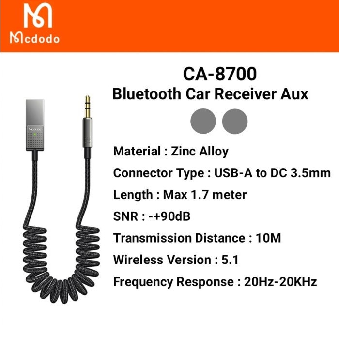 MCDODO CA-8700 CAR WIRELESS AUDIO MOBIL RECEIVER BT 5.1 AUX 3.5MM