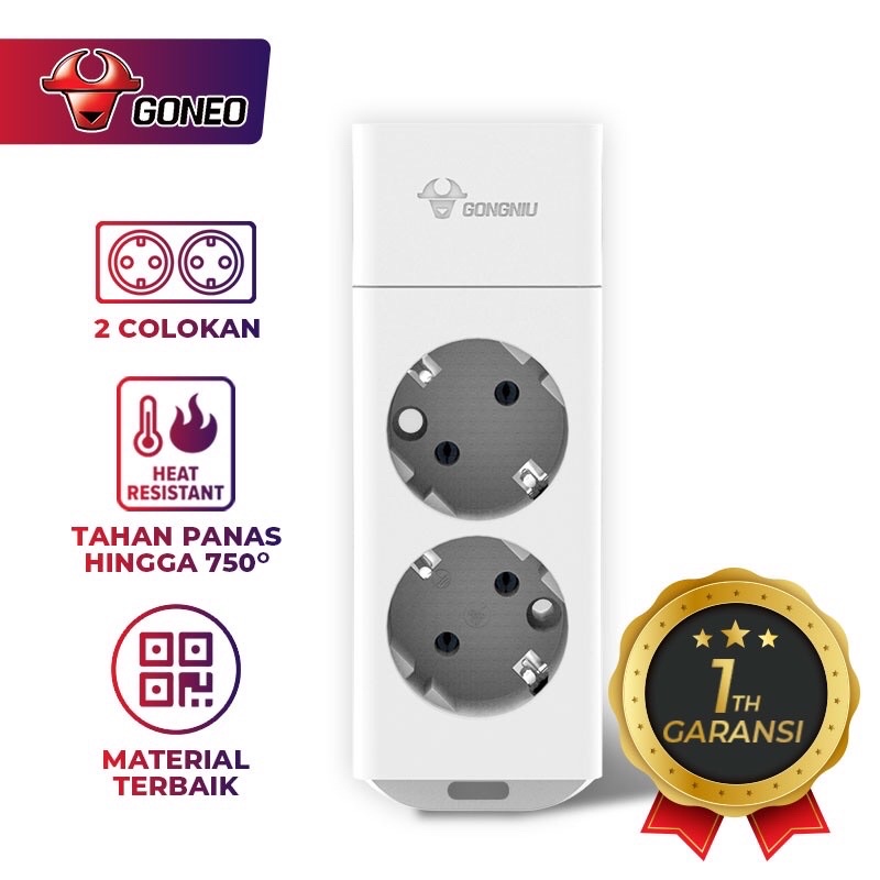 GONEO G102 Stop Kontak 2 Lubang Colokan Tanpa Kabel Power Strip Gongniu Tahan Panas - Garansi 1 Tahun