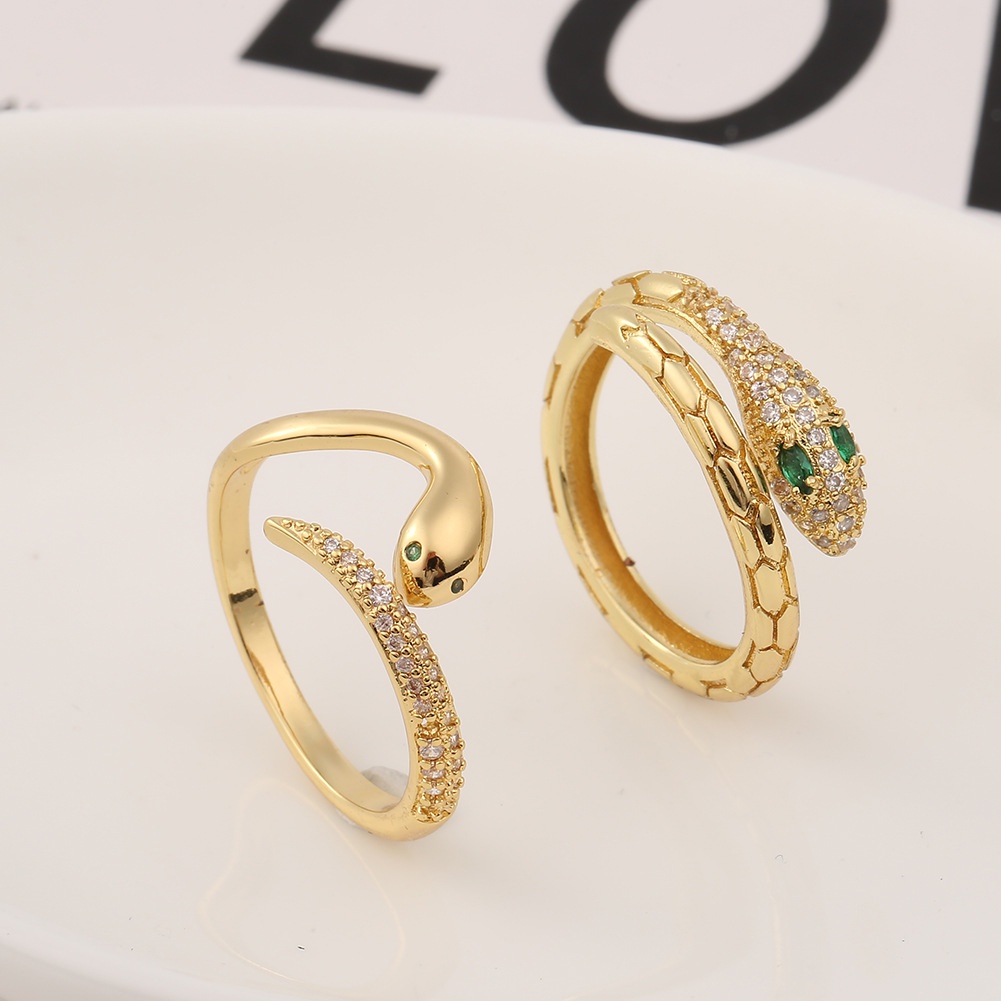 Shein populer ornamen tembaga hewan Cobra terbuka cincin geometris angin dingin pribadi ekor cincin